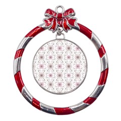 Pattern Texture Design Decorative Metal Red Ribbon Round Ornament by Grandong