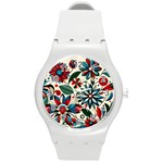 Flora Pattern Flower Round Plastic Sport Watch (M) Front