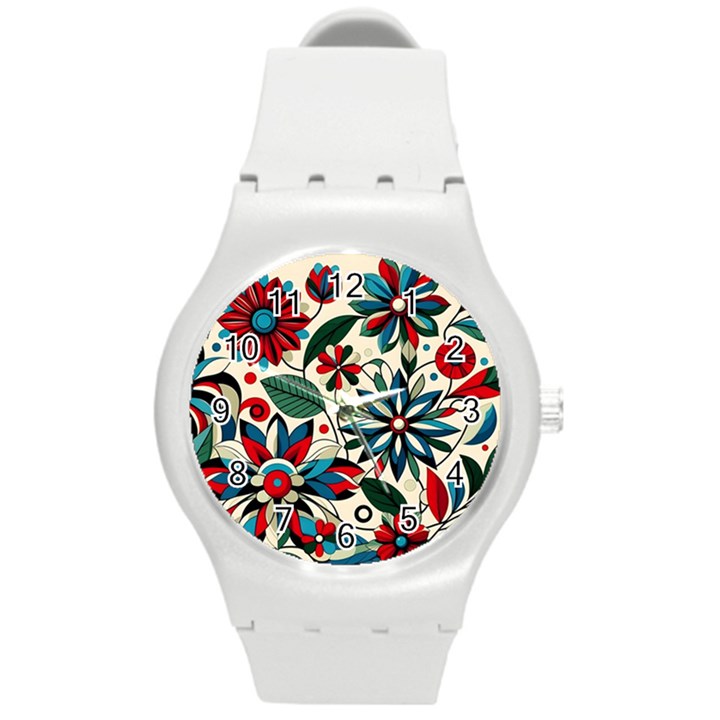 Flora Pattern Flower Round Plastic Sport Watch (M)