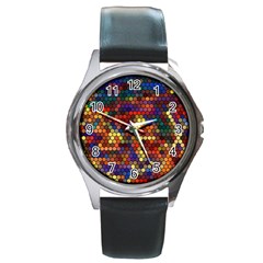 Hexagon Honeycomb Pattern Round Metal Watch by Grandong