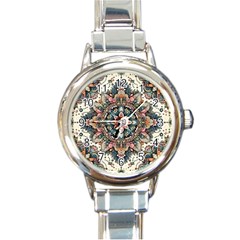 Floral Pattern Flowers Round Italian Charm Watch by Grandong