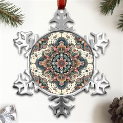 Floral Pattern Flowers Metal Small Snowflake Ornament by Grandong