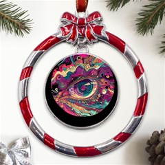 Human Eye Pattern Metal Red Ribbon Round Ornament by Grandong