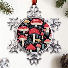 Mushrooms Psychedelic Metal Large Snowflake Ornament by Grandong