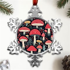 Mushrooms Psychedelic Metal Small Snowflake Ornament by Grandong