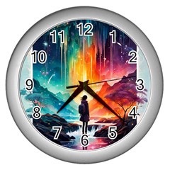 Starry Night Wanderlust: A Whimsical Adventure Wall Clock (silver) by stine1