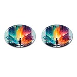 Starry Night Wanderlust: A Whimsical Adventure Cufflinks (Oval) Front(Pair)