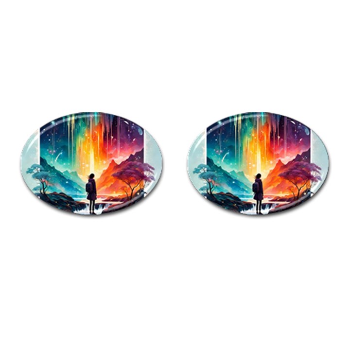 Starry Night Wanderlust: A Whimsical Adventure Cufflinks (Oval)