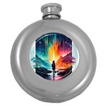 Starry Night Wanderlust: A Whimsical Adventure Round Hip Flask (5 oz) Front