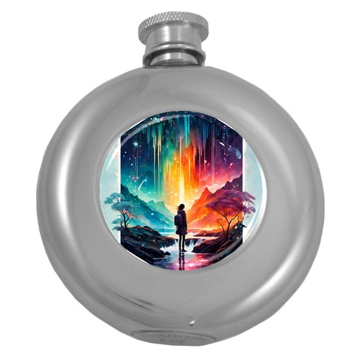 Starry Night Wanderlust: A Whimsical Adventure Round Hip Flask (5 oz)