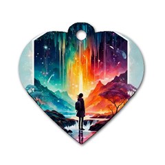 Starry Night Wanderlust: A Whimsical Adventure Dog Tag Heart (two Sides) by stine1