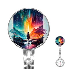 Starry Night Wanderlust: A Whimsical Adventure Stainless Steel Nurses Watch by stine1