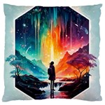 Starry Night Wanderlust: A Whimsical Adventure Large Premium Plush Fleece Cushion Case (One Side) Front