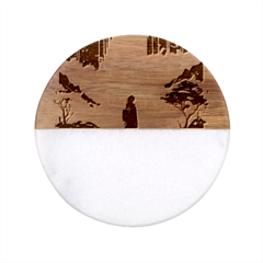 Starry Night Wanderlust: A Whimsical Adventure Classic Marble Wood Coaster (round)  by stine1