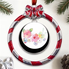 Flower-2342706 Metal Red Ribbon Round Ornament by lipli