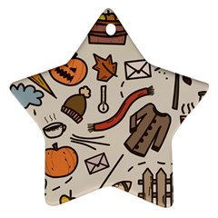 Halloween Doodle Autumn Pumpkin Star Ornament (two Sides) by Bedest