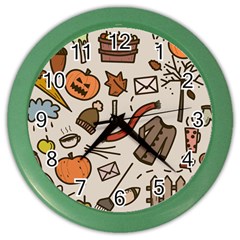 Halloween Doodle Autumn Pumpkin Color Wall Clock by Bedest