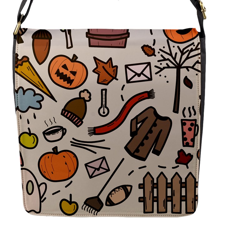 Halloween Doodle Autumn Pumpkin Flap Closure Messenger Bag (S)