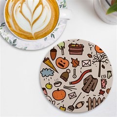 Halloween Doodle Autumn Pumpkin Uv Print Round Tile Coaster by Bedest