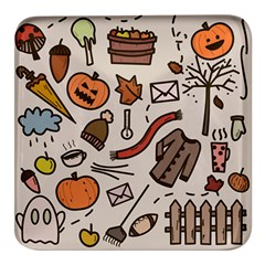 Halloween Doodle Autumn Pumpkin Square Glass Fridge Magnet (4 Pack) by Bedest