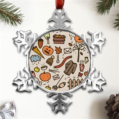 Halloween Doodle Autumn Pumpkin Metal Small Snowflake Ornament by Bedest