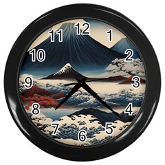 Hokusai Moutains Japan Wall Clock (black)