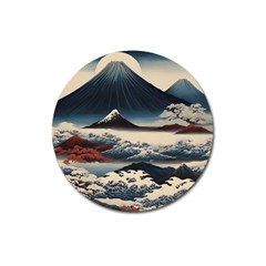 Hokusai Moutains Japan Magnet 3  (round) by Bedest