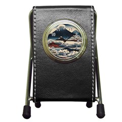 Hokusai Moutains Japan Pen Holder Desk Clock by Bedest