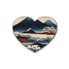 Hokusai Moutains Japan Rubber Coaster (heart) by Bedest