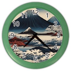 Hokusai Moutains Japan Color Wall Clock by Bedest