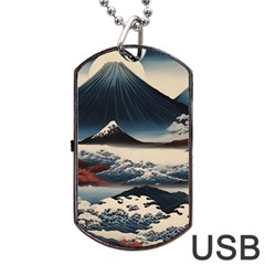 Hokusai Moutains Japan Dog Tag Usb Flash (two Sides) by Bedest