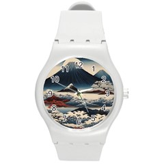 Hokusai Moutains Japan Round Plastic Sport Watch (m) by Bedest