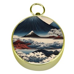 Hokusai Moutains Japan Gold Compasses by Bedest