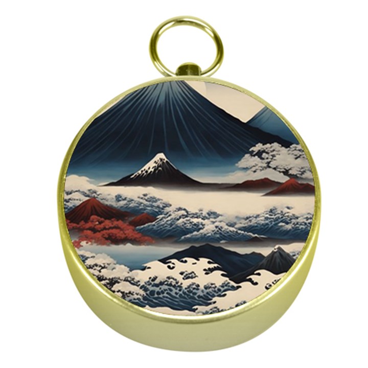 Hokusai Moutains Japan Gold Compasses