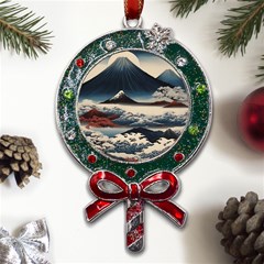 Hokusai Moutains Japan Metal X mas Lollipop With Crystal Ornament by Bedest