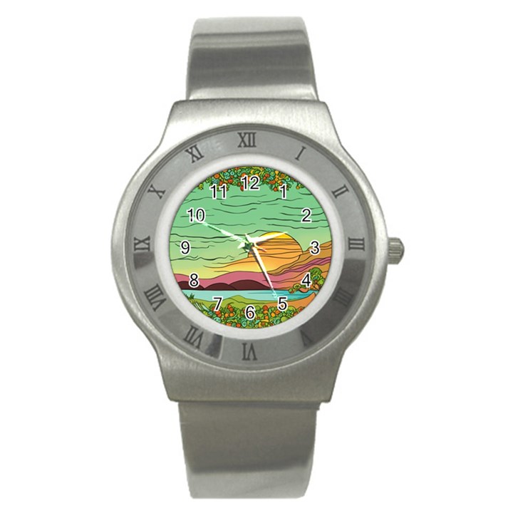 Painting Colors Box Green Stainless Steel Watch