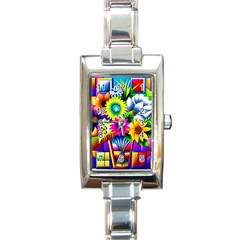 Flower Vase Flower Collage Pop Art Rectangle Italian Charm Watch by Bedest