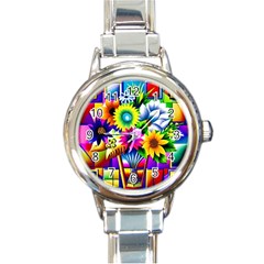 Flower Vase Flower Collage Pop Art Round Italian Charm Watch by Bedest