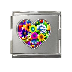 Flower Vase Flower Collage Pop Art Mega Link Heart Italian Charm (18mm) by Bedest