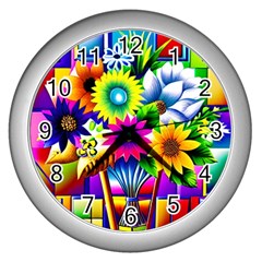 Flower Vase Flower Collage Pop Art Wall Clock (silver) by Bedest