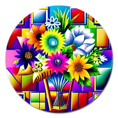 Flower Vase Flower Collage Pop Art Magnet 5  (round) by Bedest