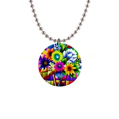 Flower Vase Flower Collage Pop Art 1  Button Necklace by Bedest