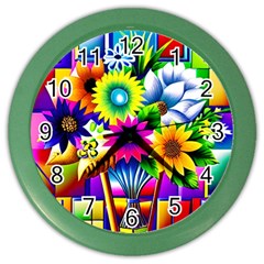 Flower Vase Flower Collage Pop Art Color Wall Clock by Bedest