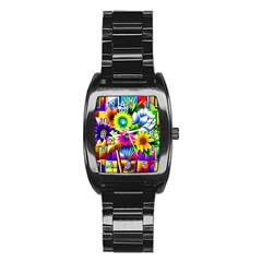 Flower Vase Flower Collage Pop Art Stainless Steel Barrel Watch by Bedest