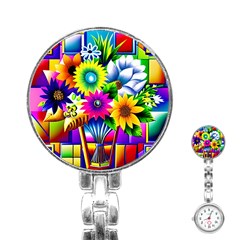 Flower Vase Flower Collage Pop Art Stainless Steel Nurses Watch by Bedest