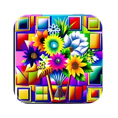 Flower Vase Flower Collage Pop Art Square Metal Box (black)