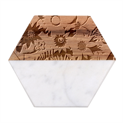 Flower Vase Flower Collage Pop Art Marble Wood Coaster (hexagon)  by Bedest