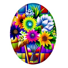 Flower Vase Flower Collage Pop Art Oval Glass Fridge Magnet (4 Pack) by Bedest