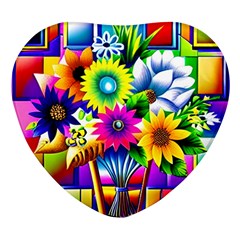 Flower Vase Flower Collage Pop Art Heart Glass Fridge Magnet (4 Pack) by Bedest