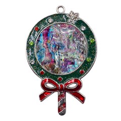 Layered Waves Metal X mas Lollipop With Crystal Ornament by kaleidomarblingart